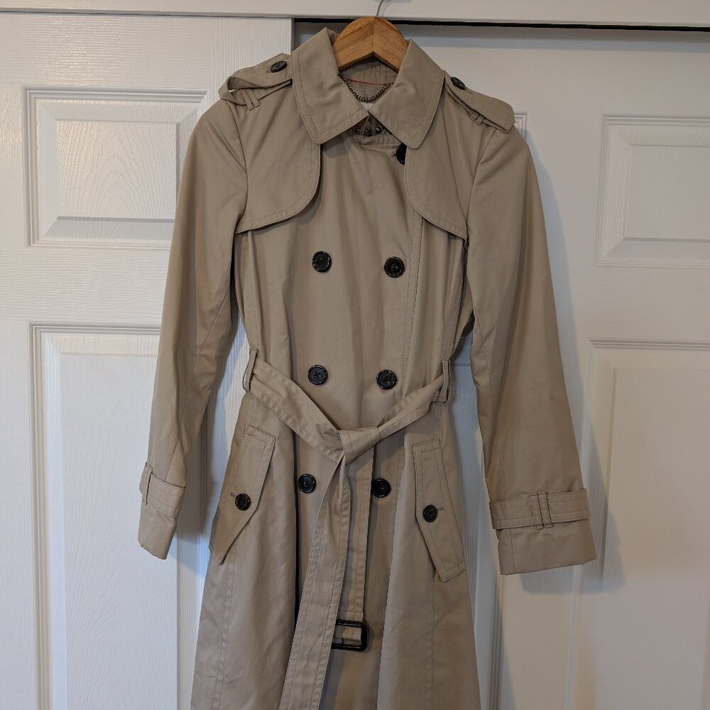 Banana Republic Trench Coat Tan Neutral Rain Fall Winter Chic Long Tailored